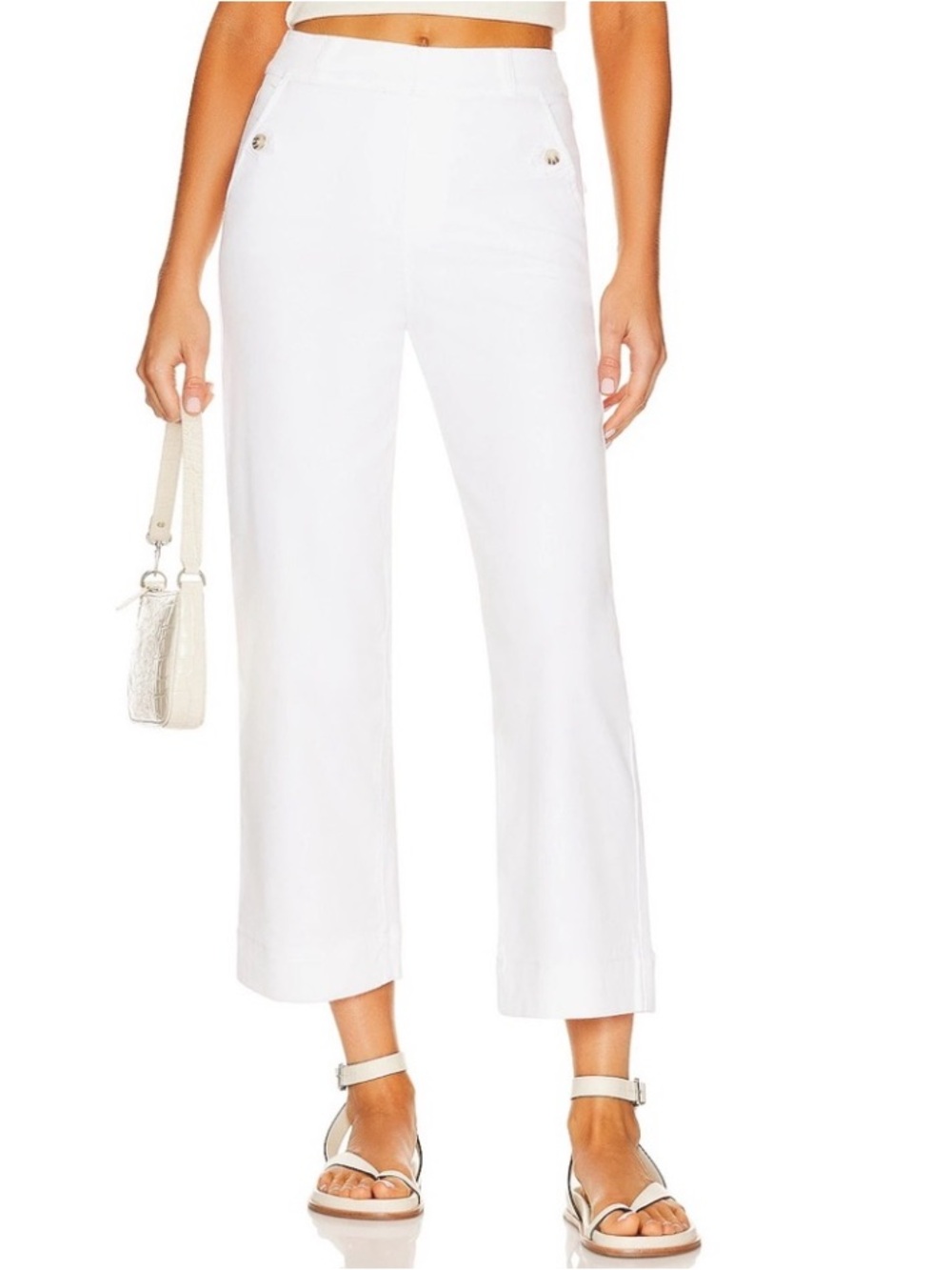 SPANX Stretch Twill Cropped Wide Leg Pant Bright White Large L NEW NWT